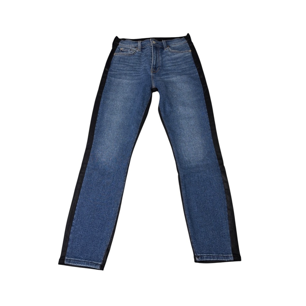 7 For All Mankind High Waist Ankle Skinny Jeans Two Tone Coated AU8823120C 26X26